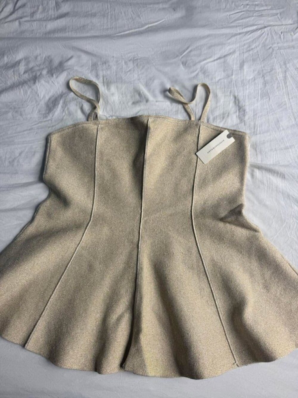 NWT By Anthropologie Metallic Gold Peplum Cami Top Size L